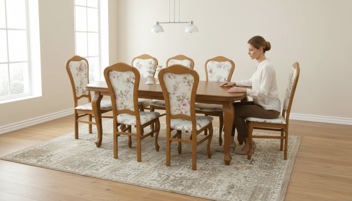Klassieke designer eetkamerset houten tafel + 8 stoelen stoelenset