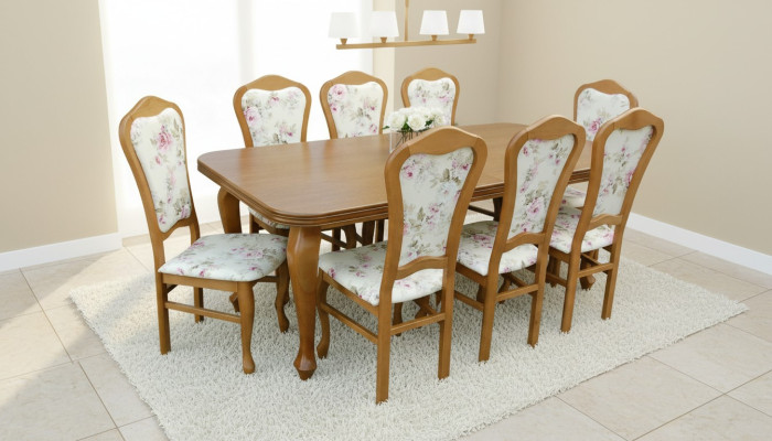Klassieke designer eetkamerset houten tafel + 8 stoelen stoelenset