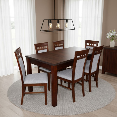 Klassieke designer eetkamerset houten tafel + 6 stoelen stoelset
