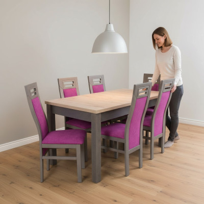 Modern eetkamer houten tafel stoel set compleet set van 7 stuks
