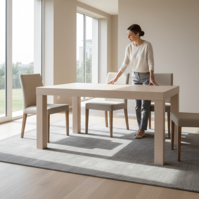 Uittrekbare design houten tafel, tafel decor eetkamer woonkamer houten tafels massief.