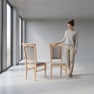 Luxe design gestoffeerde stoel stoelen zitting leunen kantoor eetkamer massief hout.