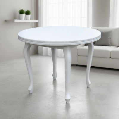 Klassieke ronde houten ontwerptafels voor eetkamer en woonkamer.