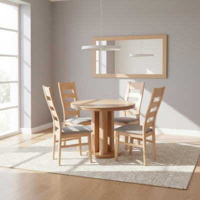 Klassieke ronde tafel van houten design eetkamertafel met 4 stoelen.
