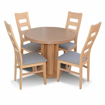 Klassieke ronde tafel van houten design eetkamertafel met 4 stoelen.