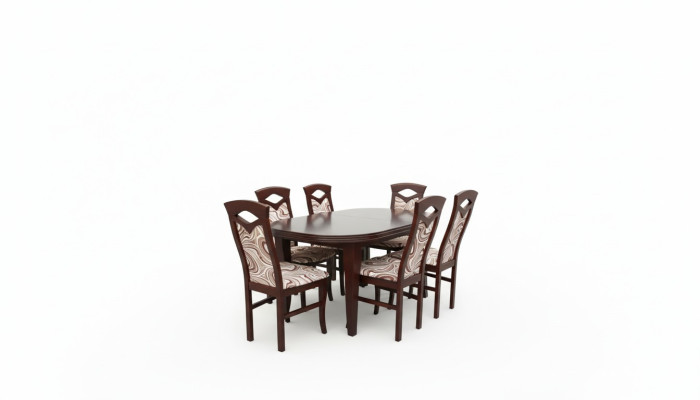 Klassieke eetkamerset, houten tafel met 6 stoelen, stoelontwerp