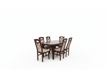 Klassieke eetkamerset, houten tafel met 6 stoelen, stoelontwerp