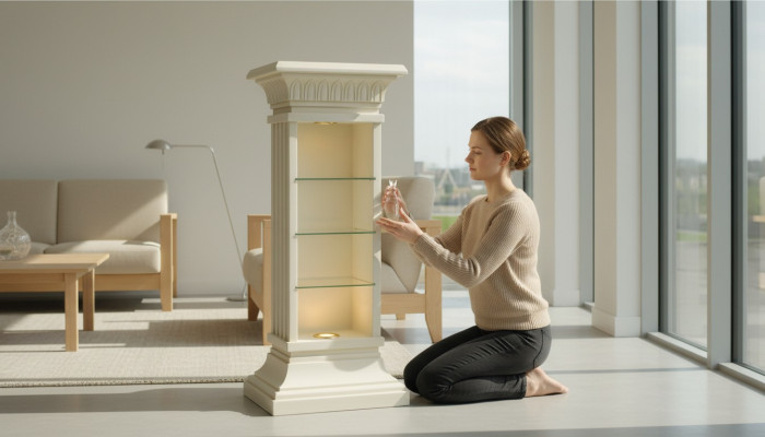 Ontwerp Vitrinekast Glazen Pilaar Vitrinekasten Rekken CD-kast Lamp 6894 Nieuw.