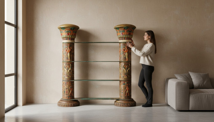 Regaal Glas Vitrine Egyptische Regalen Vitrines XXL Zuilen 180cm Zuilen Egypte Nieuw