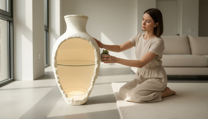 Ontwerp Vaas Barkasten met licht Vitrine met glasinzetstukken Vitrine Vaas Bar