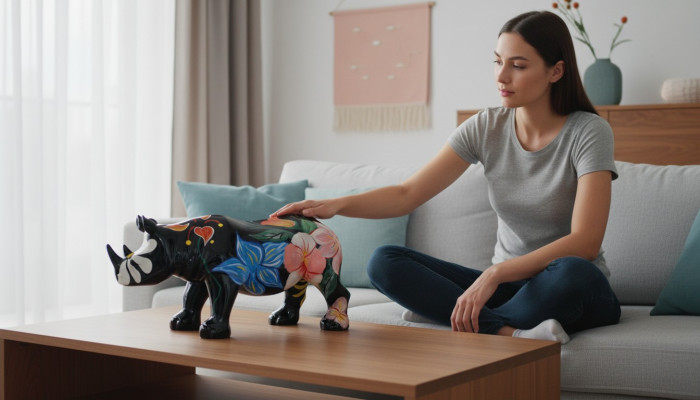 Ontwerp van een neushoorn in bloemenvorm standbeeld sculptuur figuren beeldjes decoratie Nieuw 3095