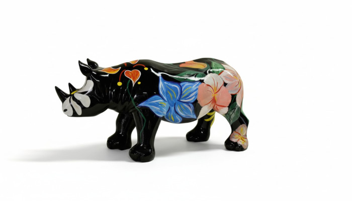Ontwerp van een neushoorn in bloemenvorm standbeeld sculptuur figuren beeldjes decoratie Nieuw 3095