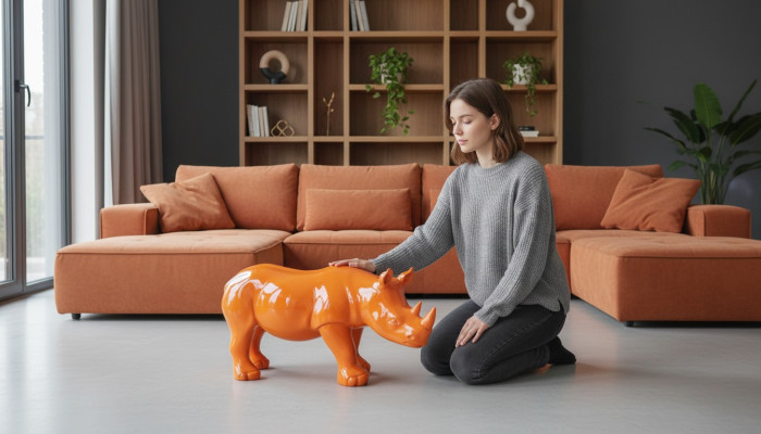Ontwerp Neushoorn Figuur Standbeeld Sculptuur Figuren Sculpturen Decoratie Deco 3087 Nieuw