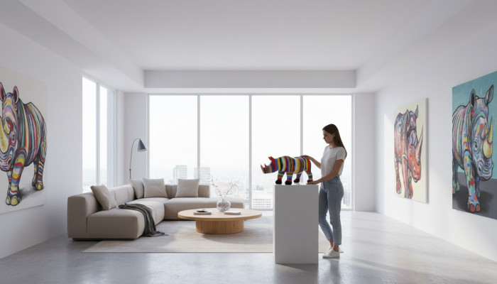 Ontwerp Neushoorn Figuur Standbeeld Sculptuur Figuren Sculpturen Decoratie Deco 3092 Nieuw