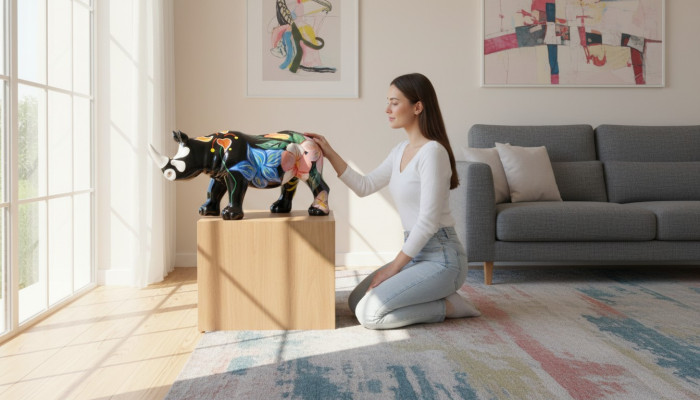 Ontwerp Neushoorn Figuur Standbeeld Sculptuur Figuren Sculpturen Decoratie Deco 3095 Nieuw