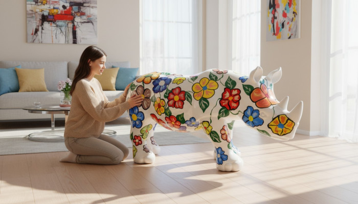 Ontwerp Nashorn Figuur Standbeeld Sculptuur Figuren Beeldhouwwerken Decoratie Deco 3096 Nieuw