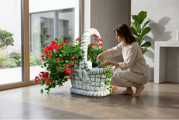 Figuur bloempot plantenbak decoratie wit Figuur bloempotten tuin