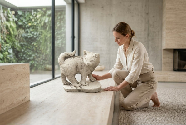 Tuindecoratie Kat Terras Steen Figuren Figuur Deco Standbeeld Sculptuur 494
