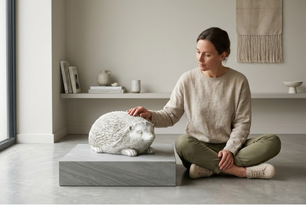 Tuindecoratie egel terras stenen figuren figuur decoratie standbeeld.