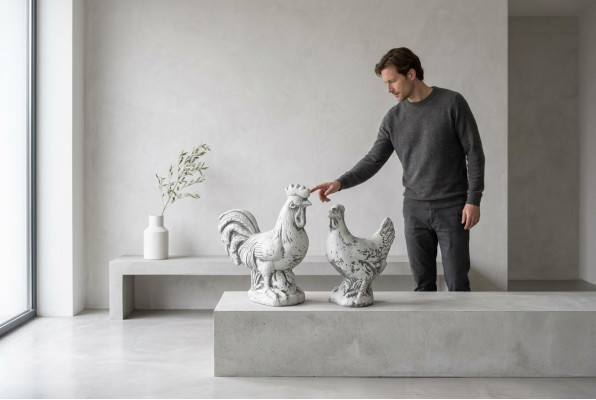 Tuindecoratie Kip Terras Steen Figuren Figuur Decoratief Wit Standbeeld