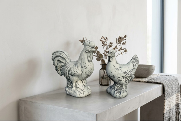 Tuindecoratie Kip Terras Steen Figuren Figuur Decoratief Wit Standbeeld