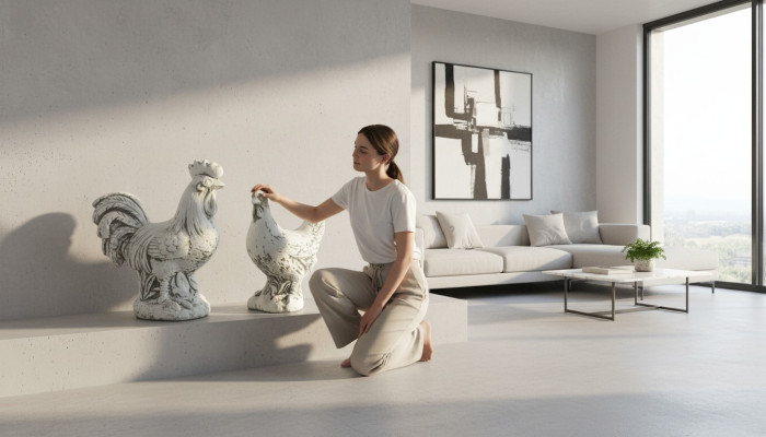 Tuindecoratie Kip Terras Steen Beelden Beeld Wit Decoratief Standbeeld