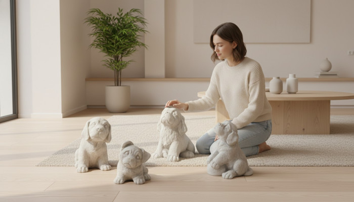 Tuindecoratie Witte Hond Terras Steenfiguren Decoratief Standbeeld Figuur