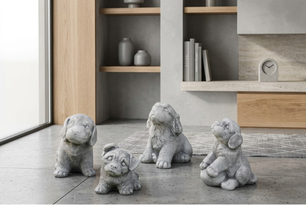 Tuindecoratie Witte Hond Terras Steenfiguren Decoratief Standbeeld Figuur