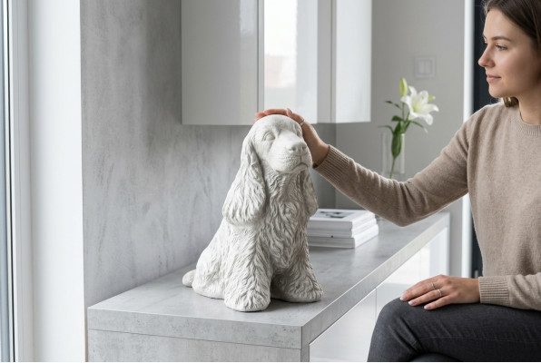 Tuindecoratie Witte Hond Terras Steen Figuur Beelden Decoratief Standbeeld
