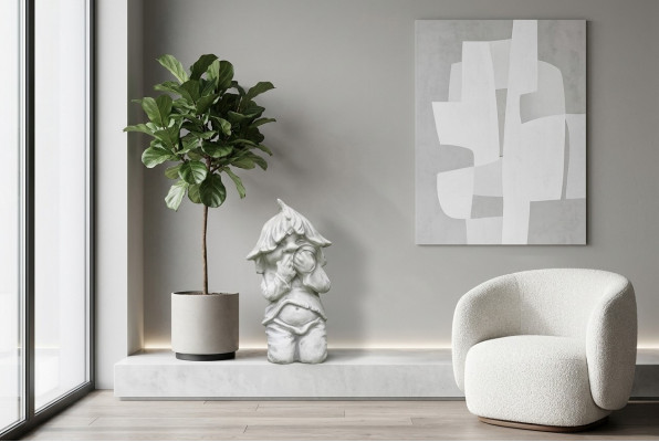 Jong zittend decoratief figuur standbeeld beeldhouwwerk standbeelden tuin