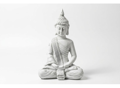 Decoratieve figuur Boeddha sculptuur in steenlook. Groot beeld voor in de tuin.