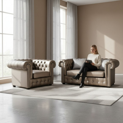 Designer Chesterfield bankstel sofa bank 2+1 bekleding zitting set goud
