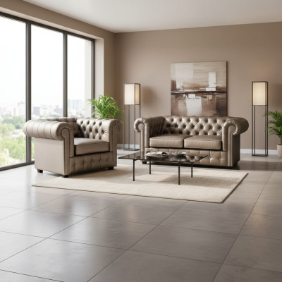 Designer Chesterfield bankstel sofa bank 2+1 bekleding zitting set goud