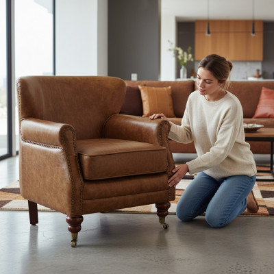 Chesterfield oorfauteuil bruin lederen zitgroep fauteuil bank lederen sofa nieuw