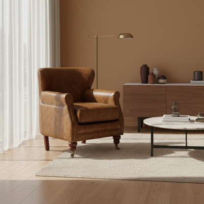 Chesterfield oorfauteuil bruin lederen zitgroep fauteuil bank lederen sofa nieuw