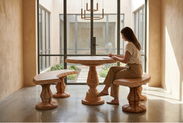 Romeinse stijl tuin tafels steen tafel rond terras meubels tuinmeubelen decoratie