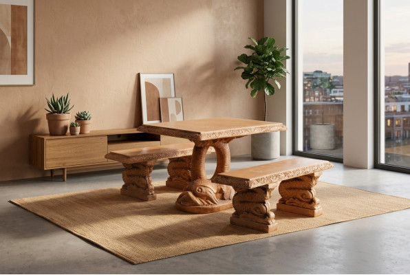 Antiek tuinmeubilair in rustieke stijl Steen tafels Terras visvormige tafel SIMPEL.