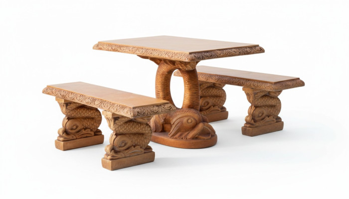 Antiek tuinmeubilair in rustieke stijl Steen tafels Terras visvormige tafel SIMPEL.