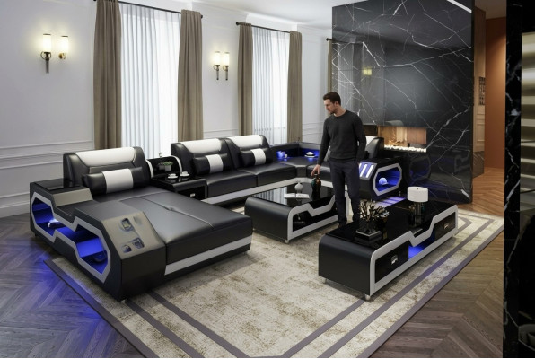 XXL Woongebied Bank Bank Bekleding Hoekbank Banken Banken + USB + Licht