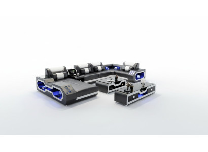 XXL Woongebied Bank Bank Bekleding Hoekbank Banken Banken + USB + Licht