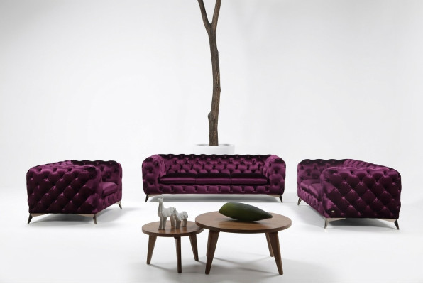 Luxe hoogwaardige bank zitbank bekleding zitplaatsen 3+2+1 set Chesterfield Paars Nieuw