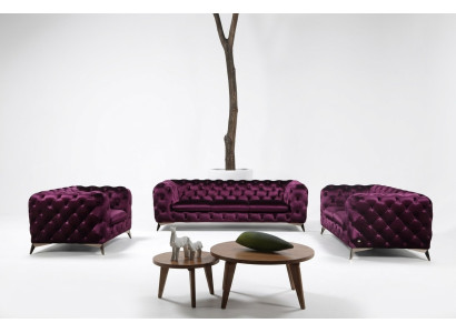 Luxe hoogwaardige bank zitbank bekleding zitplaatsen 3+2+1 set Chesterfield Paars Nieuw