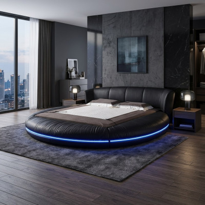 Ronde designbedden Leer Rond Bed Dubbel Luxe Hotel Frame Slaap Onmiddellijk