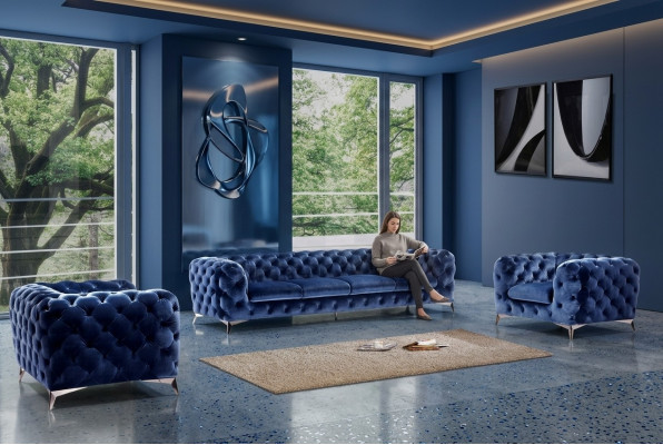 Bank Chesterfield Bank Bekleding XXL Big Set Stof 3+3 ontwerpcouches