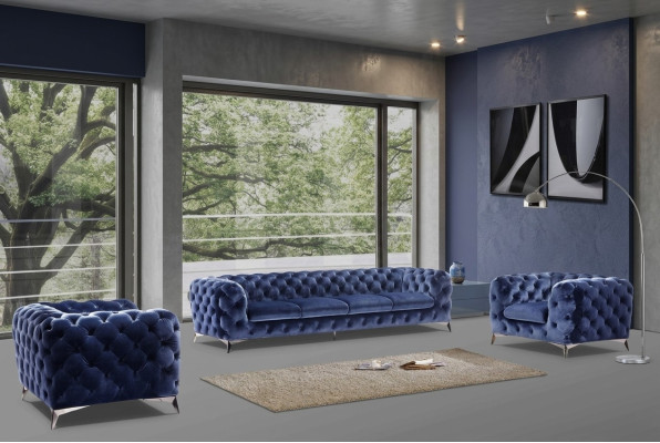 Blauwe Chesterfield bankstel stof 2+2 design meubels.