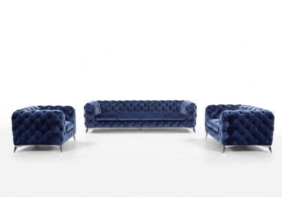 Blauwe Chesterfield bankstel stof 2+2 design meubels.