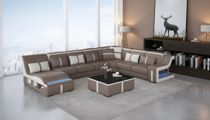Eckbank Bank gestoffeerde hoekbank bank U-vormige leren woonkamerset
