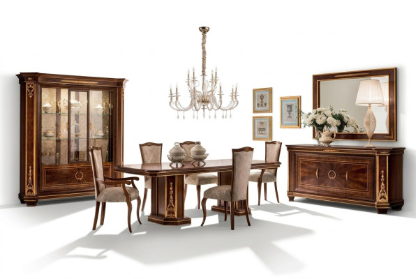Compleet eetkamer vitrine tafel 6x stoelen dressoir spiegel set suite
