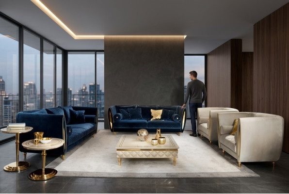 Sofa set Bank Bankstel 3 + 3 Woonkamer Ontwerper Barok Meubelen Klassiek