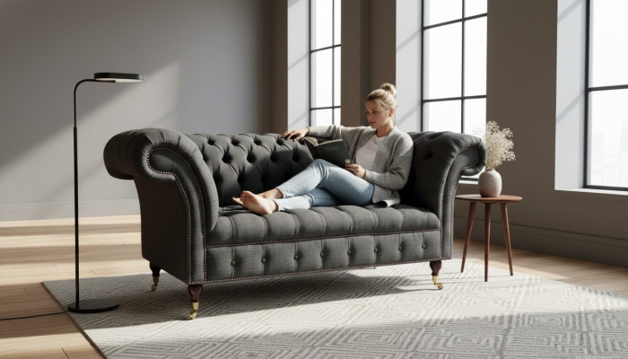 Chesterfield stoffen bank 2-zits luxe bank gestoffeerde banken design stoffen banken